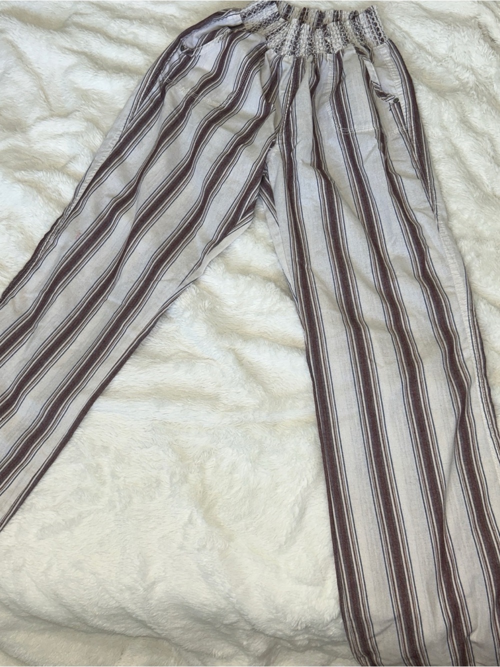 White Fox Boutique Striped Wide-Leg Pants in White and Brown